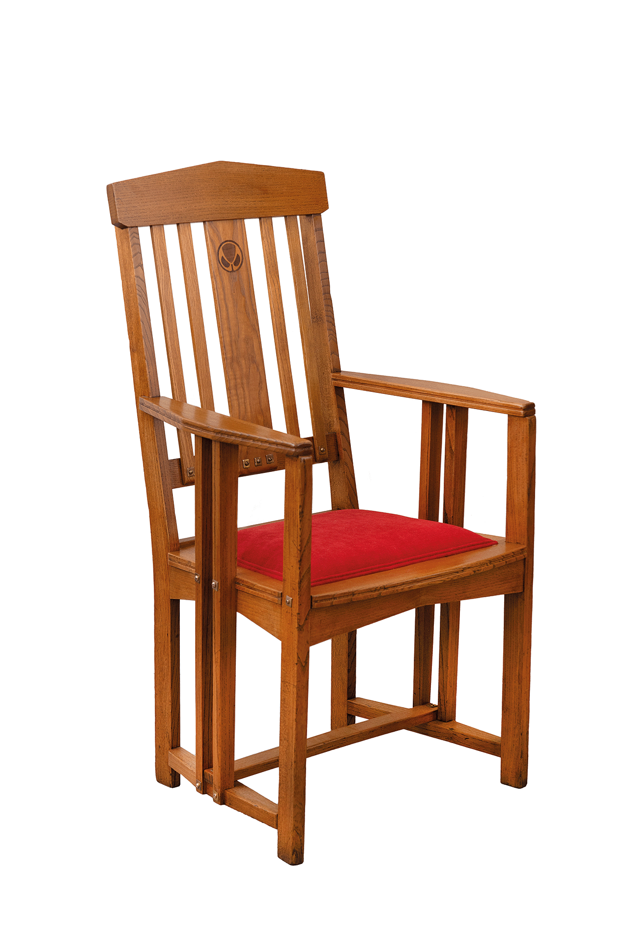 Serrurier-Bovy, poltrona in olmo, intarsi e applicazioni in ottone, modello Magnolia, 1906